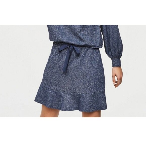 New Loft Metallic Shimmer Ruffle Hem Mini A-Line Pull On Skirt Women's Size Smal - Picture 1 of 9